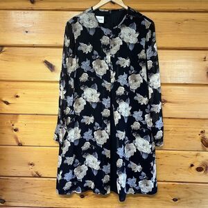 Evan-Picone Jacket Silk Dress Size 14 Vintage Black Floral   Knee Length Classic